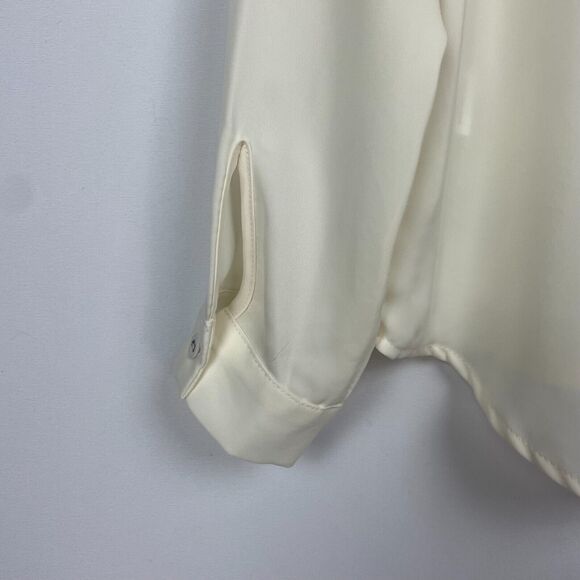 L'Academie Lace Up Front Blouse Size XS Ivory Cream Silky Satin Neutral Top - Picture 13 of 13